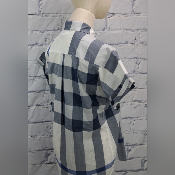NWT Burberry Women's Button Down Shirt White Blue Check Short SleeveSummer Small - Picture 10 of 16
